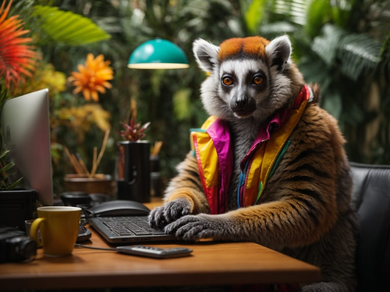 Default_a_lemur_woriking_a_digital_agency_working_on_a_pc_in_a_1
