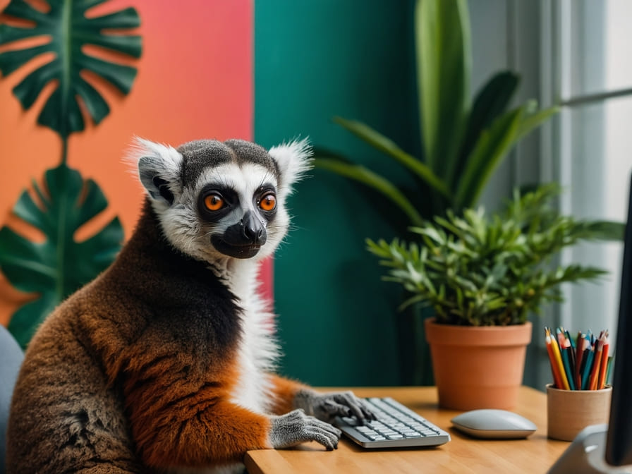 Default_a_smiling_lemur_working_a_digital_agency_working_on_a_0