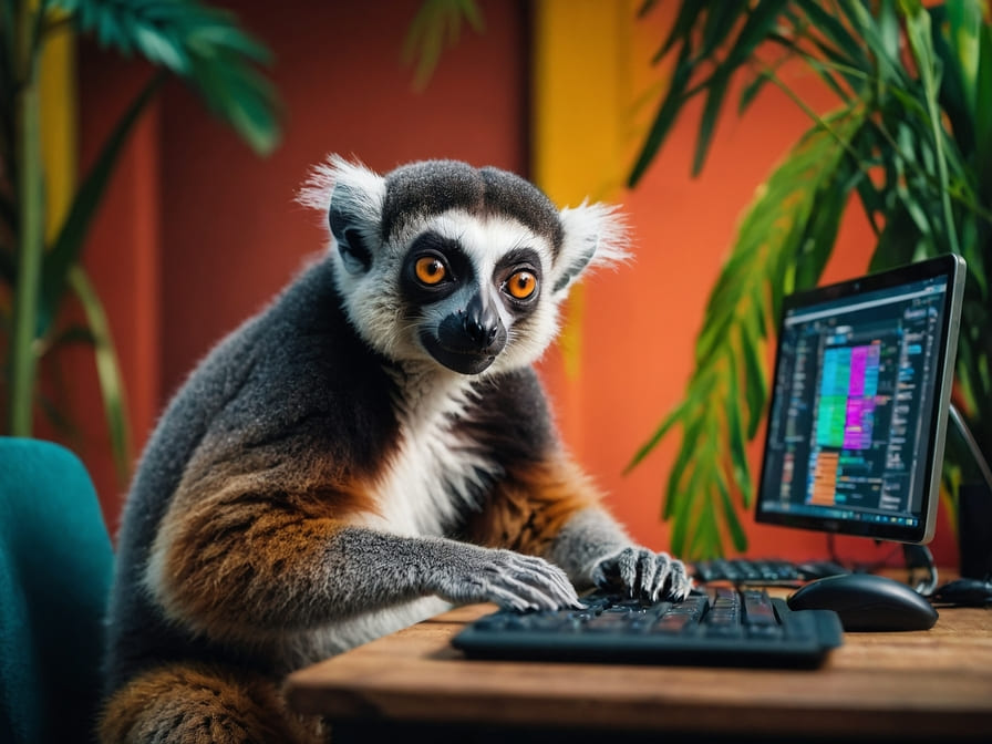 Default_a_smiling_lemur_working_a_digital_agency_working_on_a_1